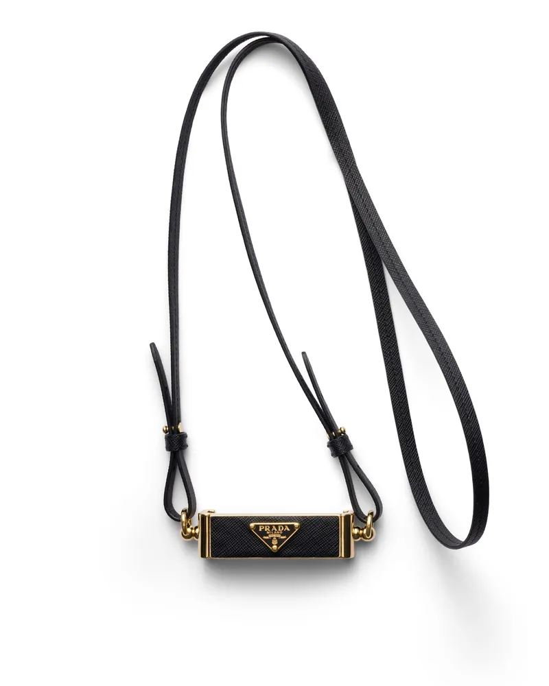 Prada Smartphone-hülle Aus Metall Und Saffiano-leder, Damen, Schwarz Schwarz