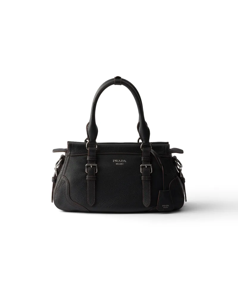 Prada Große Tote Bag Aus Leder, Damen, Schwarz Schwarz