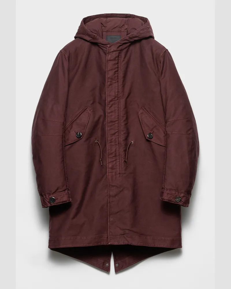 Prada Langer Daunenjacke aus Baumwolle Kakaobraun
