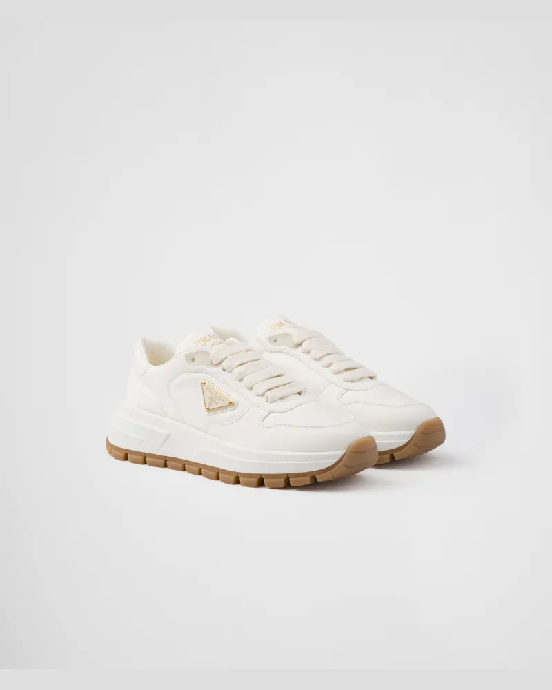 Prada Prax 01 Sneaker Aus Leder, Damen, Elfenbein, Größe Elfenbein