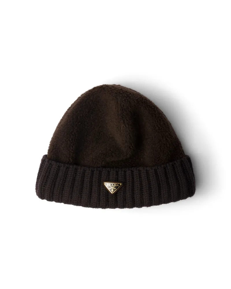 Prada Beanie Aus Fleece Und Wolle, Damen, Kakaobraun, Größe Kakaobraun