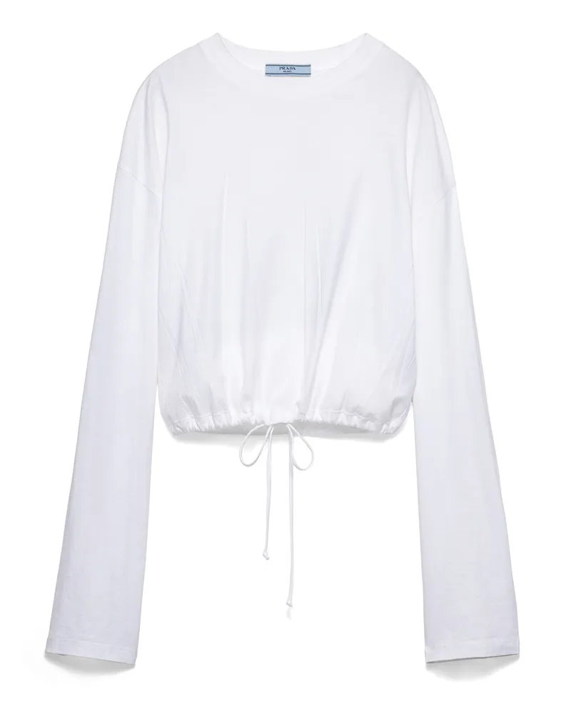 Prada Langärmliges T-shirt Aus Jersey, Damen, Weiss, Größe Weiss