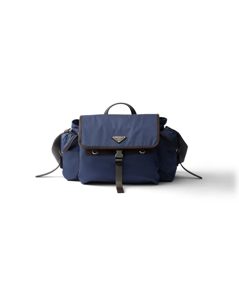 Prada Schultertasche Aus Re-nylon Und Leder, Herren, Aviation/blau Aviation