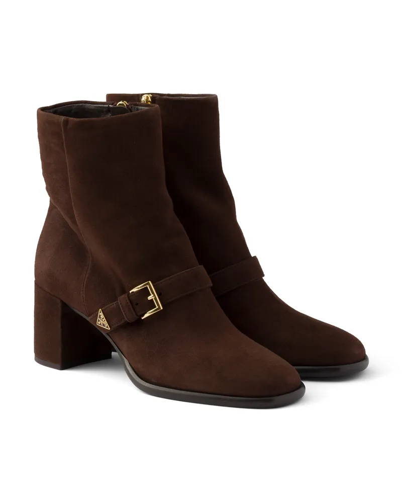 Prada Stiefeletten Aus Wildleder, Damen, Dunkelbraun, Größe Dunkelbraun