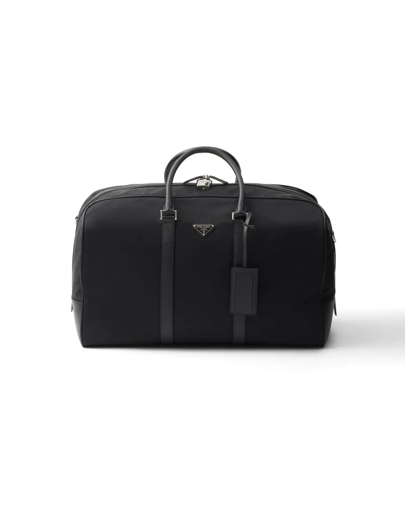 Prada Weekender Aus Re-nylon Und Saffiano-leder, , Schwarz Schwarz