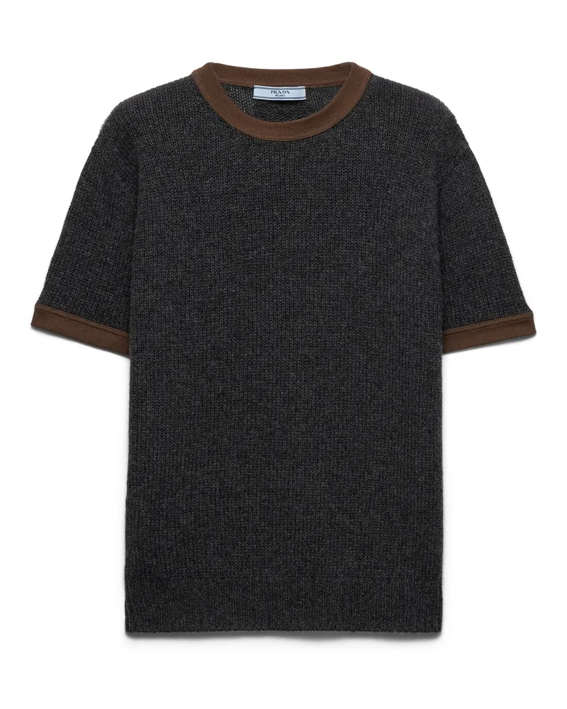 Prada Rundhalspullover Aus Kaschmir, Damen, Anthrazitgrau/tabak, Größe Anthrazitgrau