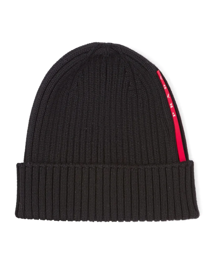 Prada Strickmütze Aus Wolle, Herren, Schwarz, Größe Schwarz