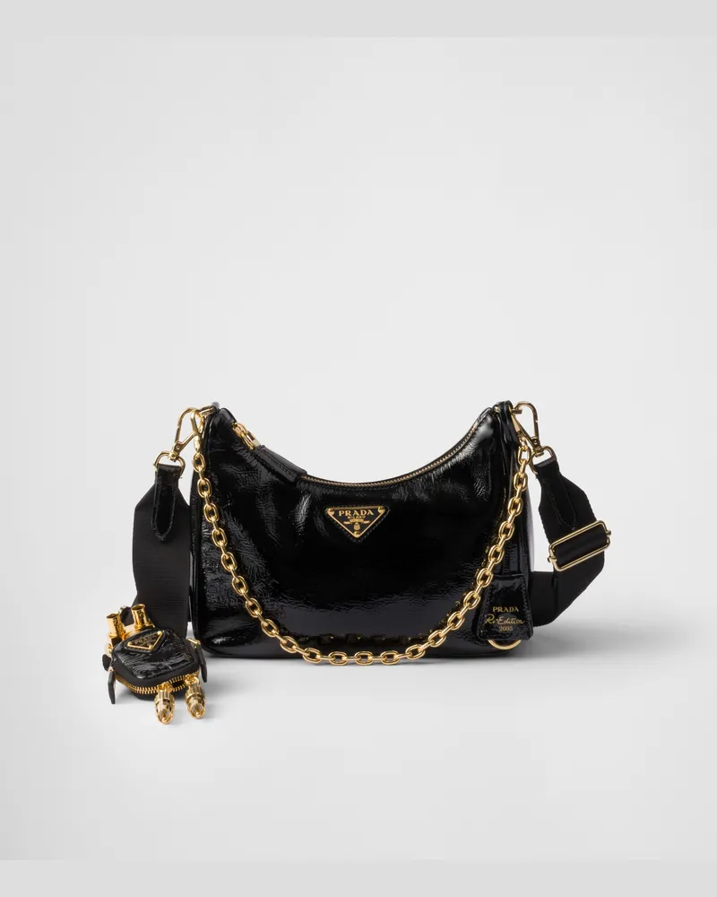 Prada Re-Edition 2005 Tasche aus Naplak-Lackleder Schwarz