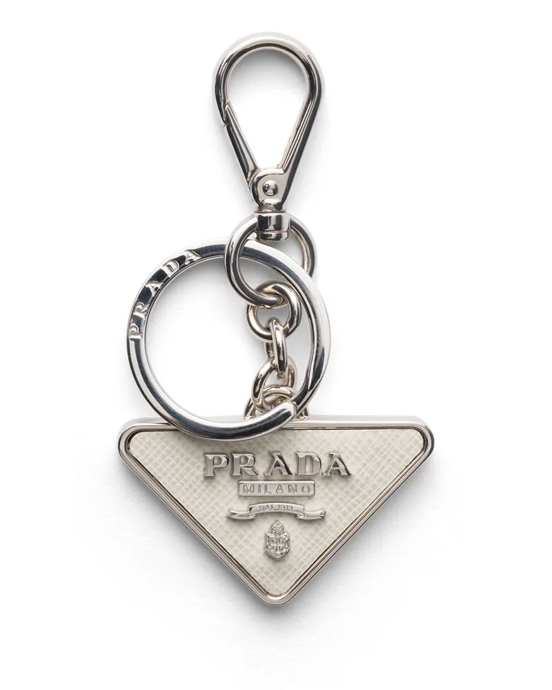 Prada Schlüsselanhänger Aus Saffiano Leder, Herren, Kalkweiss Kalkweiss