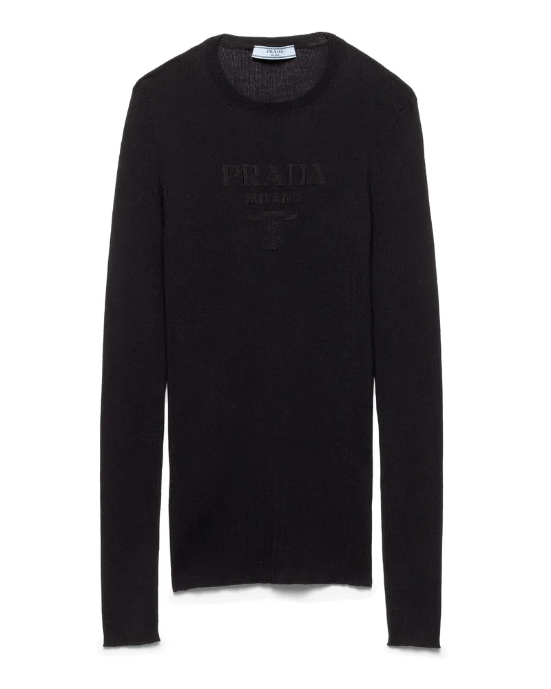Prada Rundhalspullover Aus Superfine-wool, Damen, Blau, Größe Blau