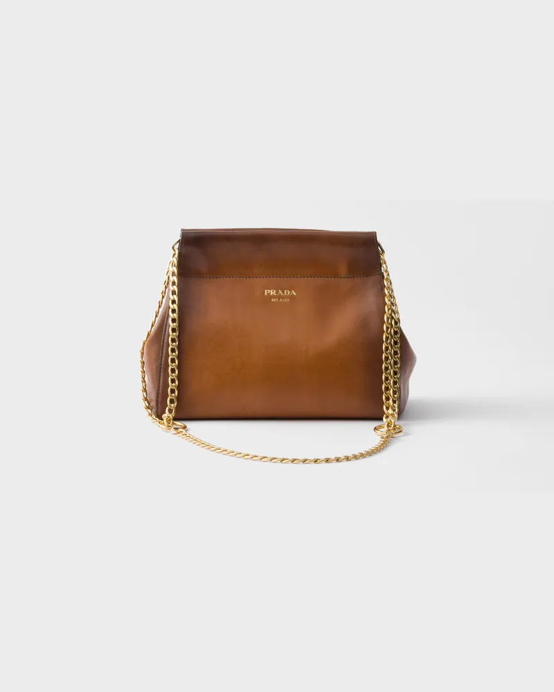 Prada Enchaîné Mini Bag aus Leder Cognac