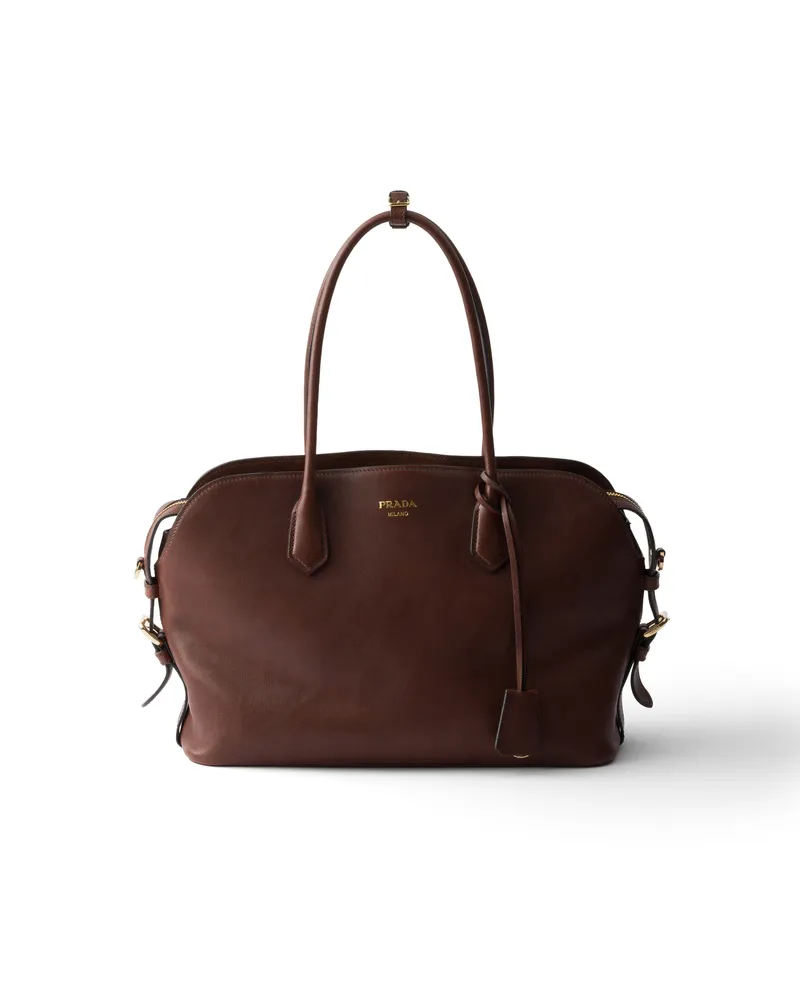Prada Große Tote Bag Aus Leder, Damen, Kakao Kakao