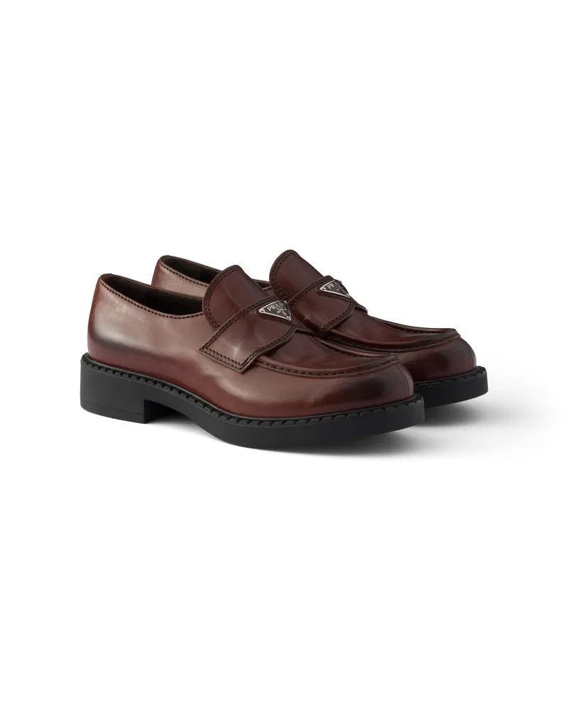 Prada Loafer Aus Gealtertem Leder In Schokoladenbraun, Herren, Kakaobraun, Größe 11 Kakaobraun