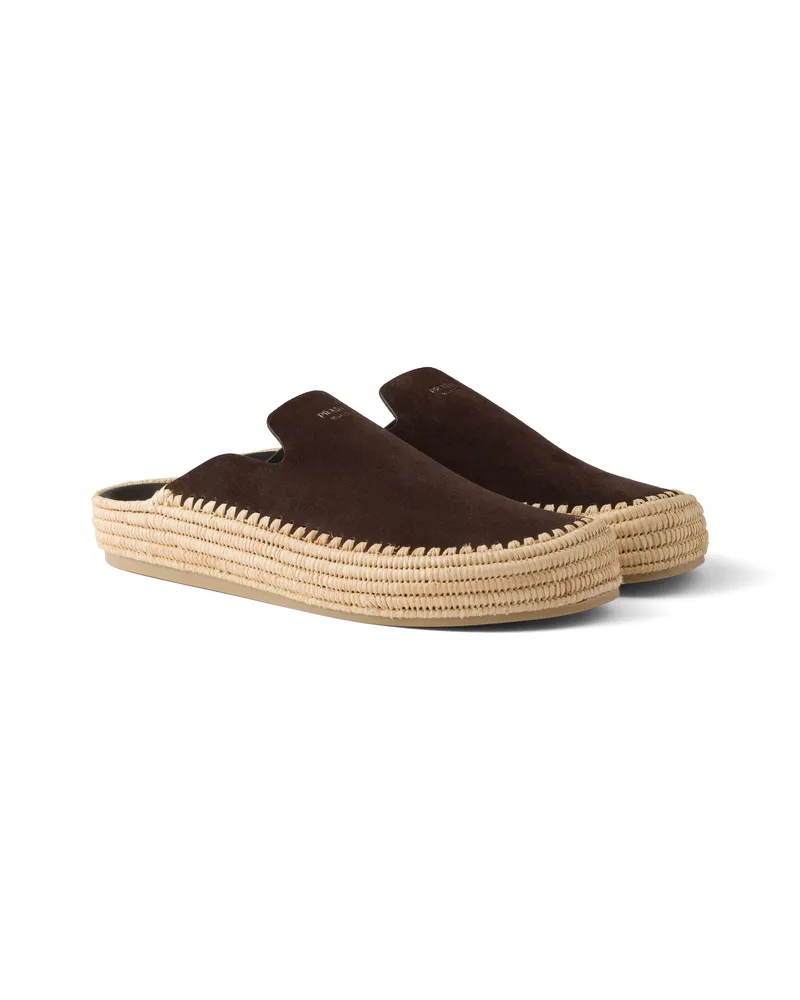 Prada Mules Aus Wildleder, Herren, Dunkelbraun, Größe 5 Dunkelbraun