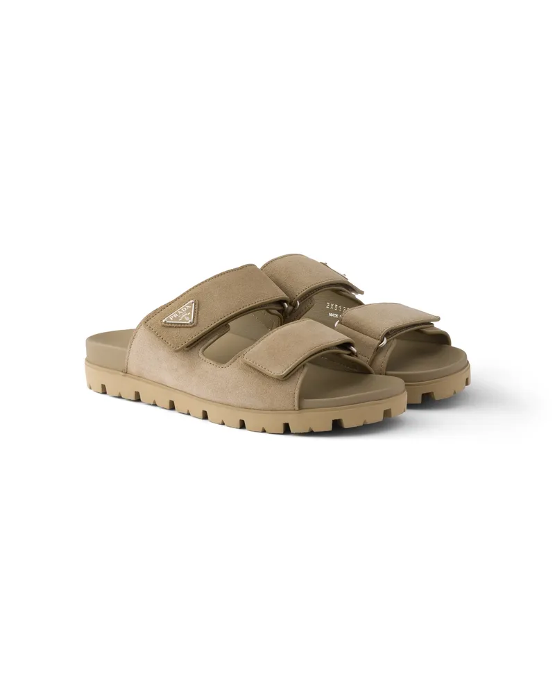 Prada Sandalen Aus Wildleder Mit Band, Herren, Wüstenbeige, Größe 10 Wüstenbeige