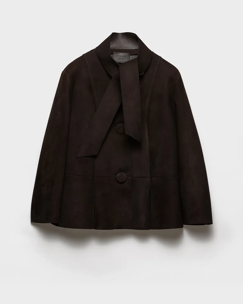 Prada Verbundgewebe-Jacke aus Wildleder Ebenholz