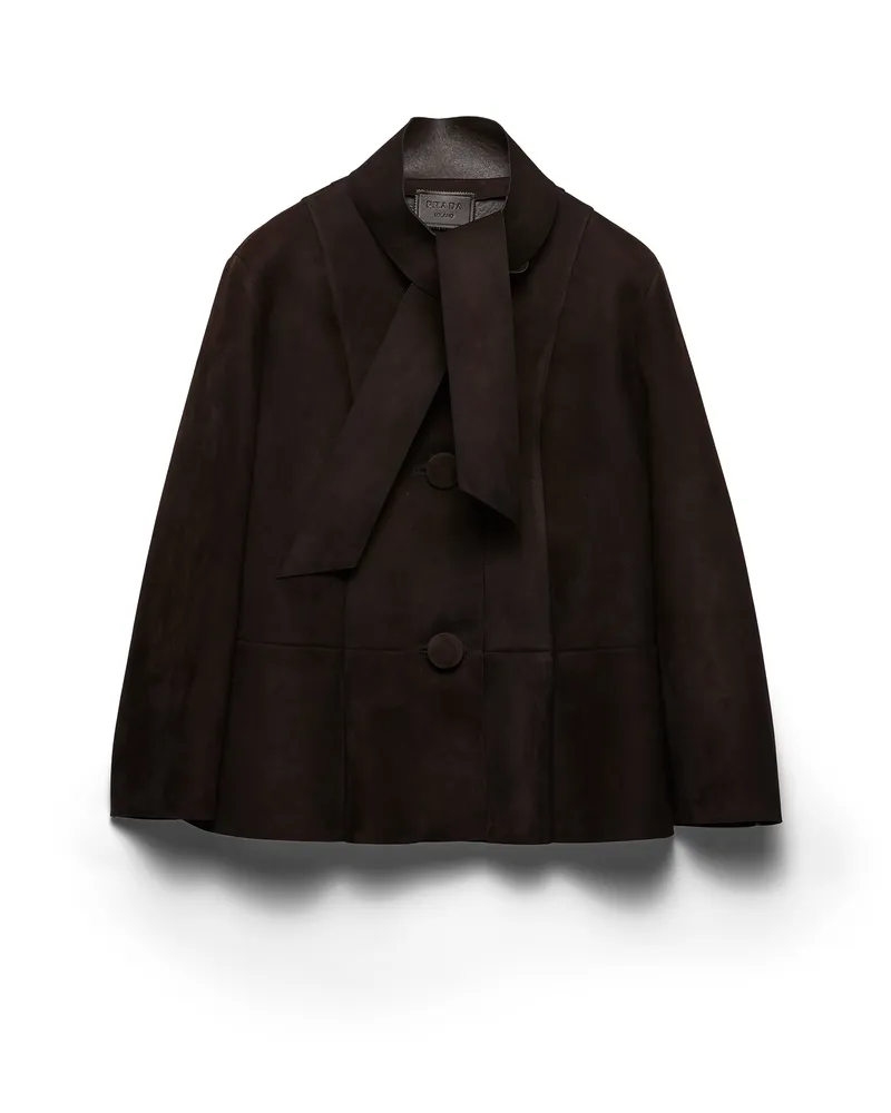 Prada Verbundgewebe-jacke Aus Wildleder, Damen, Ebenholz, Größe Ebenholz