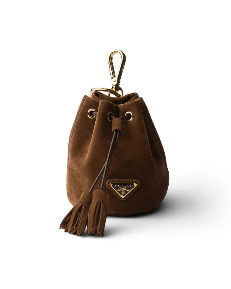 Prada Mini-icon-schlüsselanhänger Aus Wildleder, Damen, Kakaobraun Kakaobraun