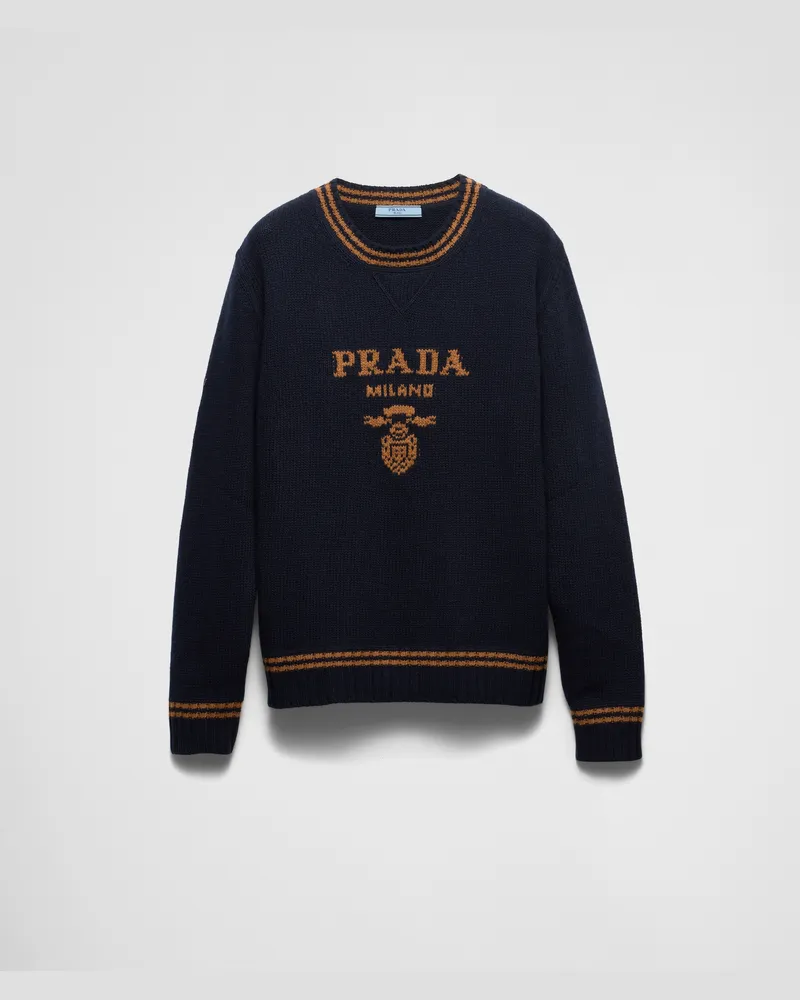 Prada Rundhalspullover aus Wolle und Kaschmir Blau