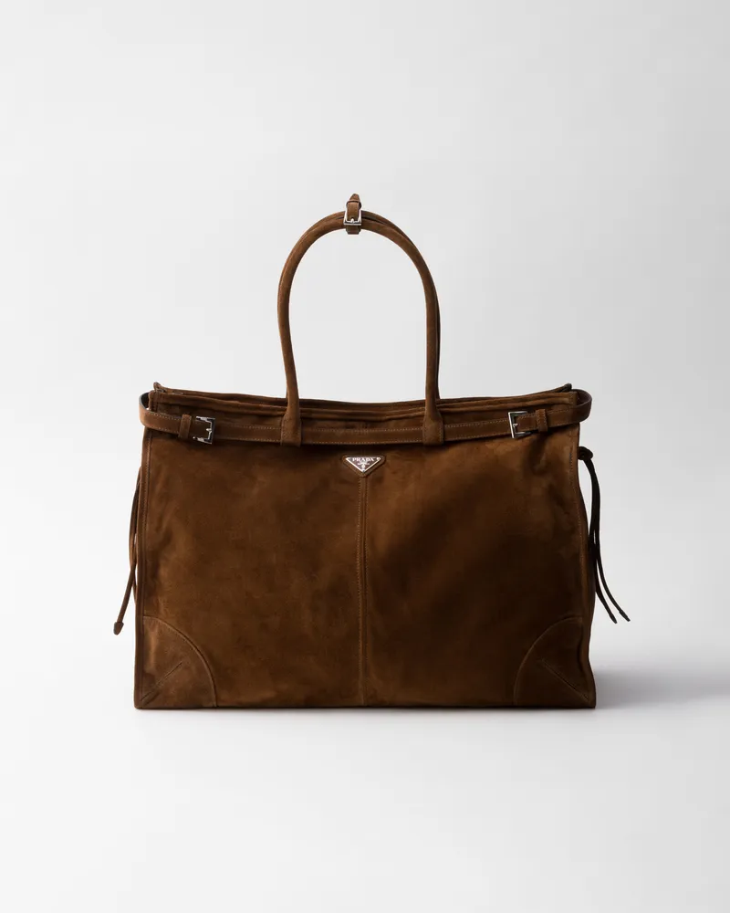 Prada Bonnie Tote Bag aus Wildleder Kakaobraun
