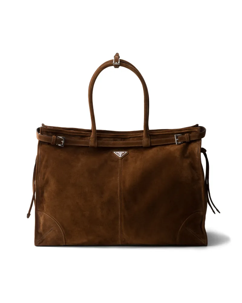 Prada Bonnie Tote Bag Aus Wildleder, Herren, Kakaobraun Kakaobraun