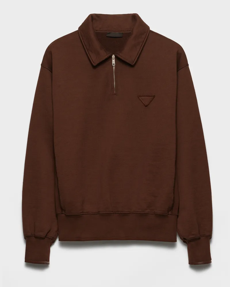Prada Poloshirt aus Baumwollfleece Kakaobraun