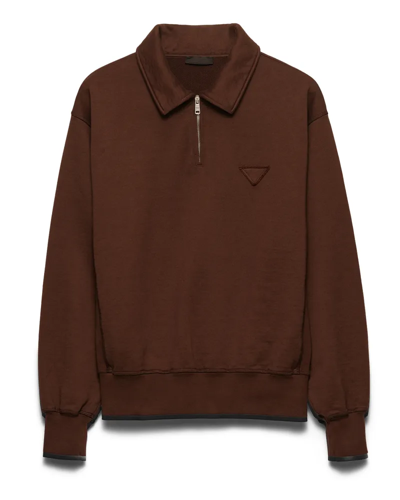 Prada Poloshirt Aus Baumwollfleece, Herren, Kakaobraun, Größe Kakaobraun