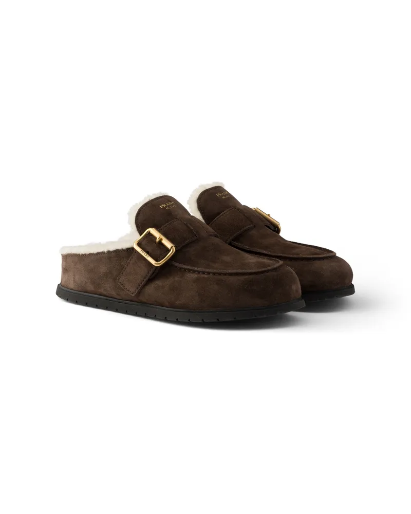 Prada Mules Aus Wildleder, Damen, Dunkelbraun, Größe Dunkelbraun