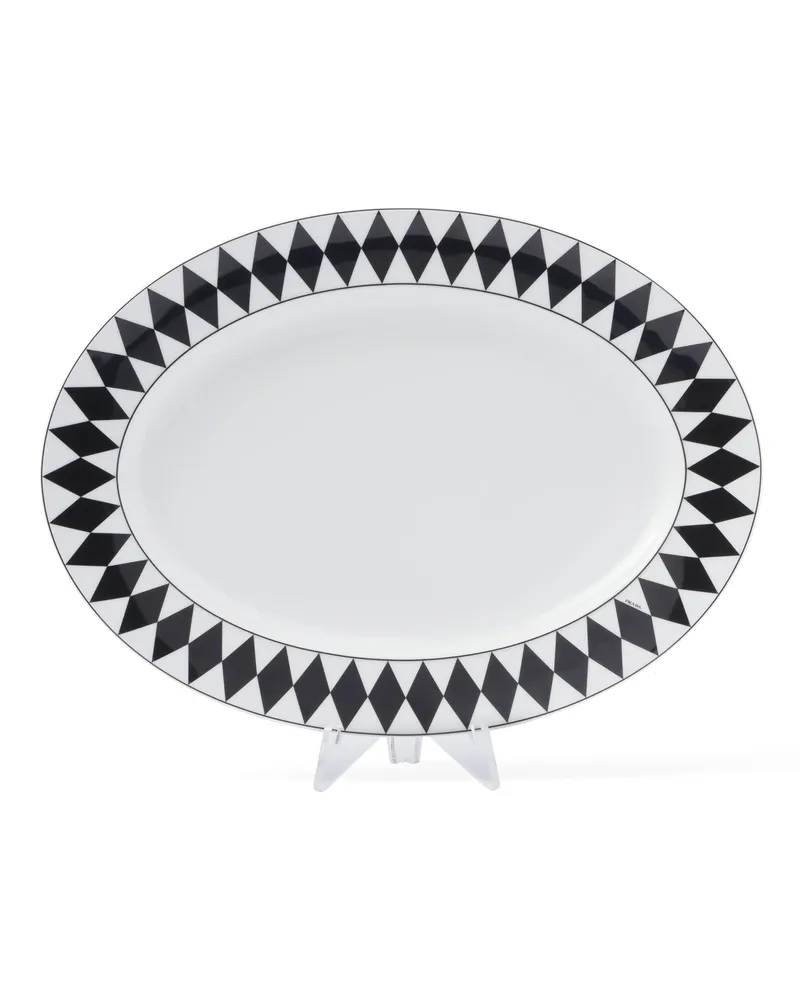 Prada Großer Servierteller Aus Porzellan – Checkerboard, , Weiss/schwarz Weiss