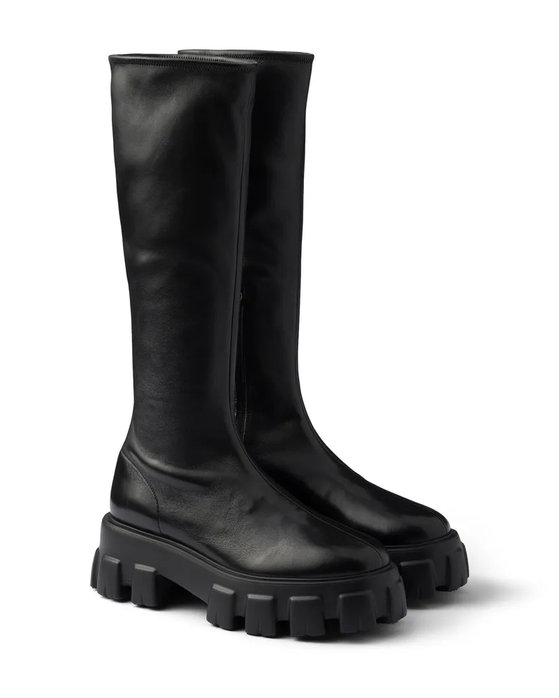 Prada Monolith Stiefel Aus Stretch-nappaleder, Damen, Schwarz, Größe Schwarz