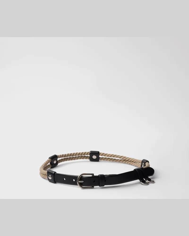 Prada Gürtel aus Leder und Kordel Schwarz