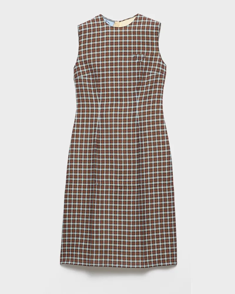 Prada Kleid aus Georgette mit Karo-Muster Türkis