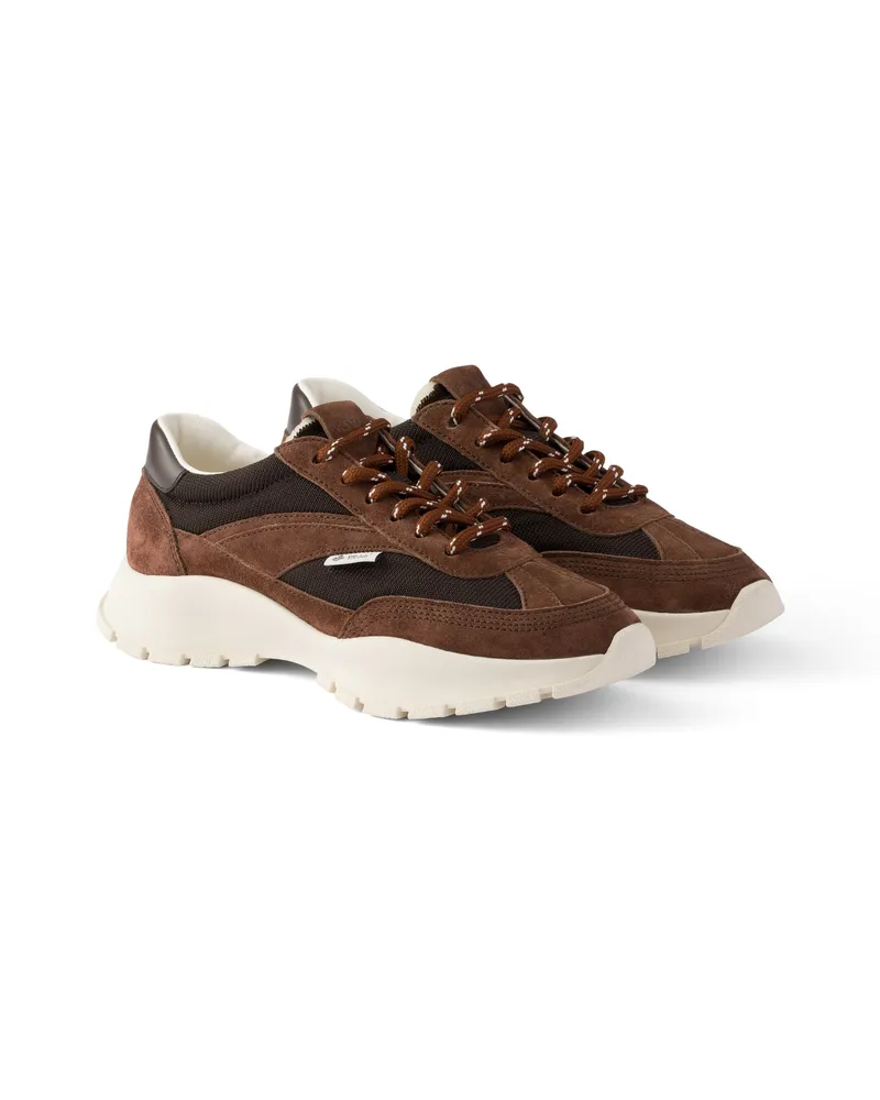 Prada Sneaker Aus Netzgewebe Und Veloursleder, Damen, Kakaobraun, Größe Kakaobraun