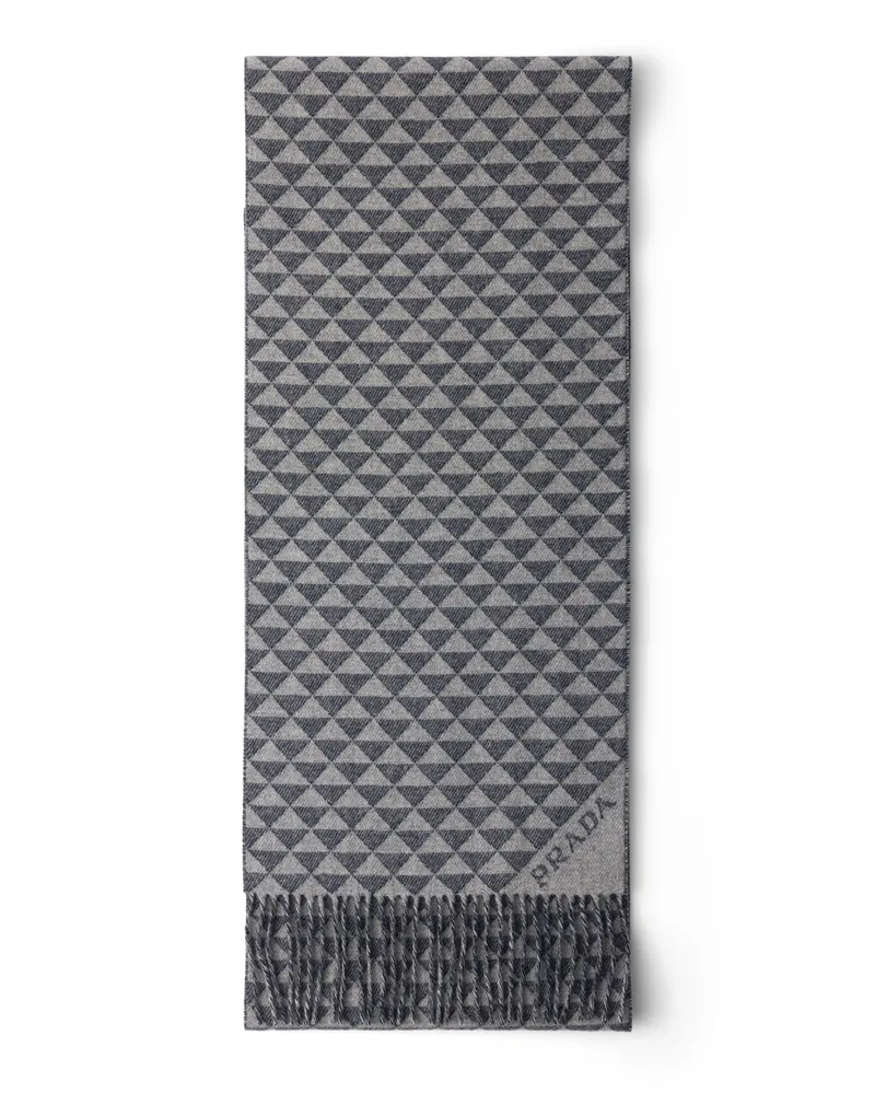Prada Symbole-schal Aus Doppelwolle Und Kaschmir, Damen, Blau/grau Blau