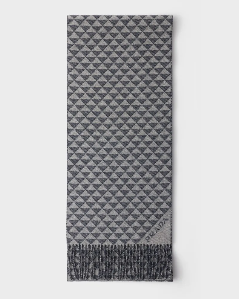 Prada Symbole-Schal aus Doppelwolle und Kaschmir Blau
