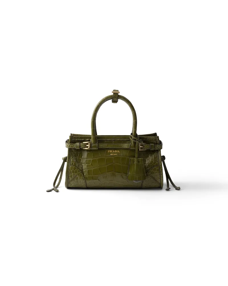Prada Bonnie Handtasche Aus Krokodilleder, Klein, Damen, Olivgrün Olivgrün