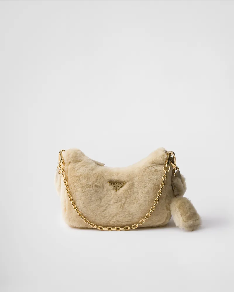 Prada Mini Bag aus Lammfell Ecru
