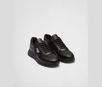 High-Top-Sneaker aus Leder und Re-Nylon