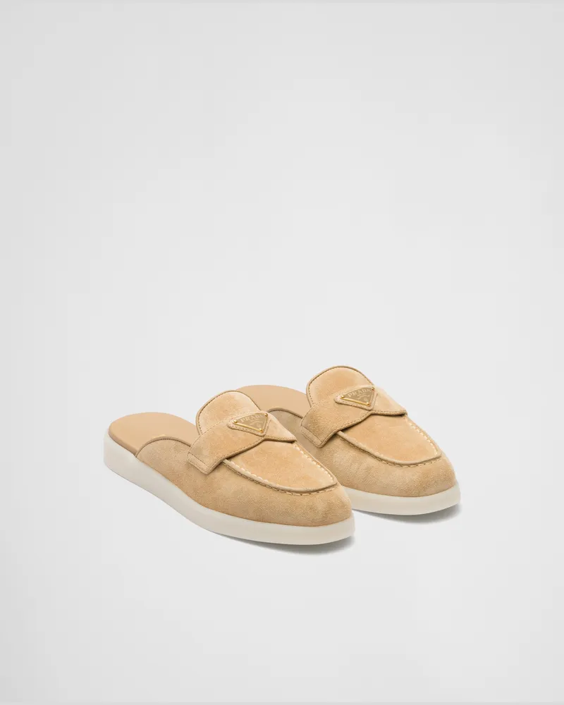 Prada Mules aus Wildleder Ecru