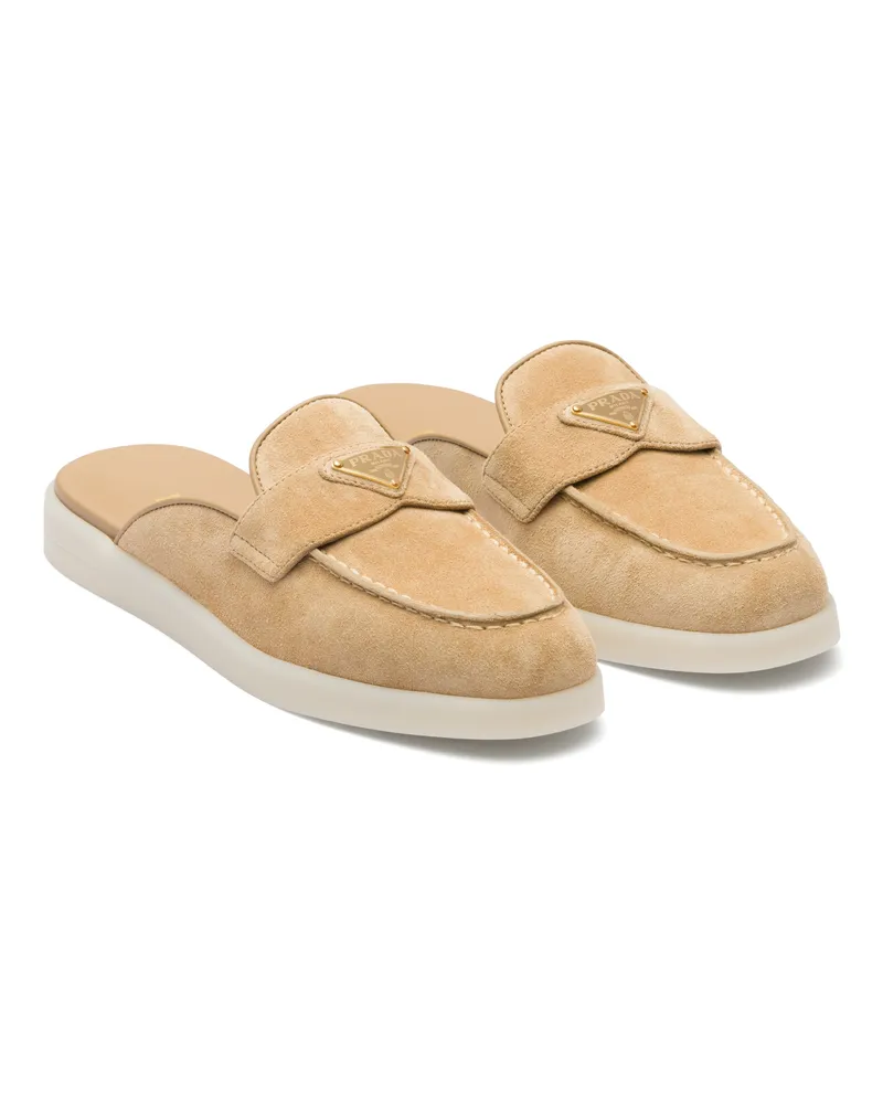 Prada Mules Aus Wildleder, Damen, Ecru, Größe Ecru