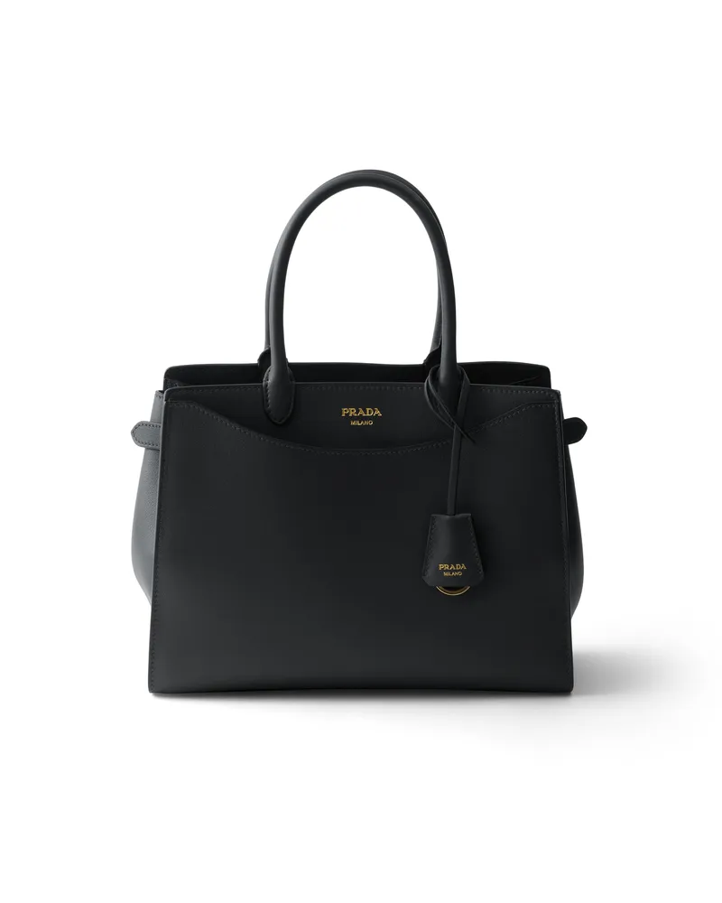 Prada Große  Prelude Handtasche Aus Leder, Damen, Schwarz Schwarz