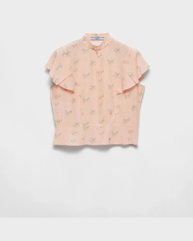 Prada Top aus Pongé mit Blumen-Print Pfirsich