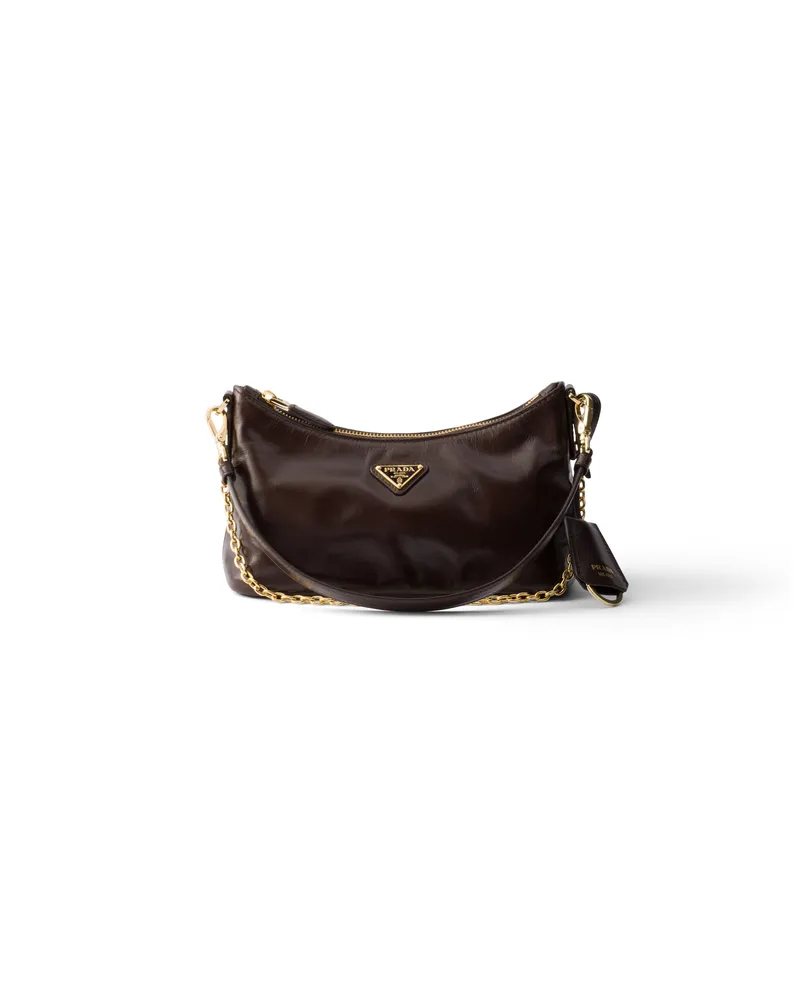 Prada Mini Bag Aus Leder, Damen, Dunkelbraun Dunkelbraun