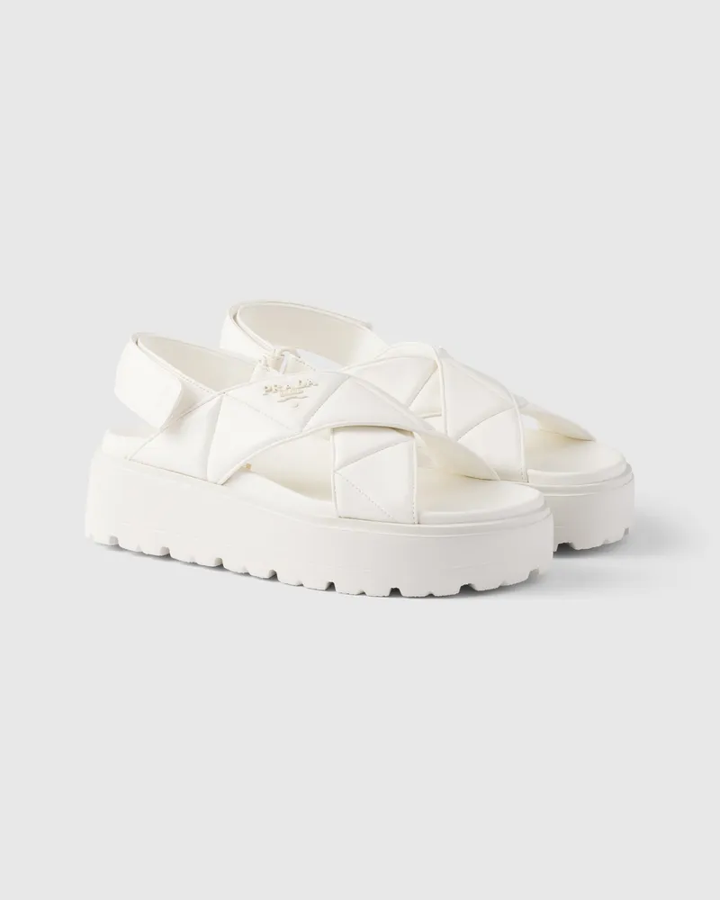 Prada Plateau-Sandalen aus Nappa-Leder mit gekreuztem Band Elfenbein
