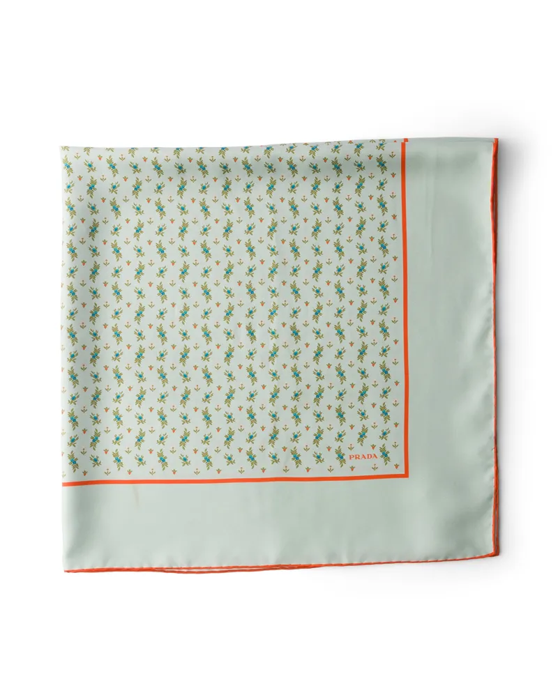 Prada Bedruckter Schal Aus Twill 90, Damen, Blattgrün Blattgrün