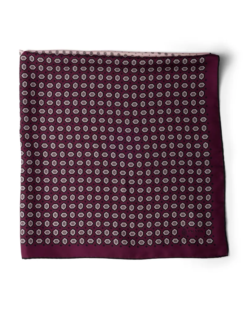 Prada Schal Aus Seiden-twill Mit Print 90, Damen, Weinrot/rosa Weinrot