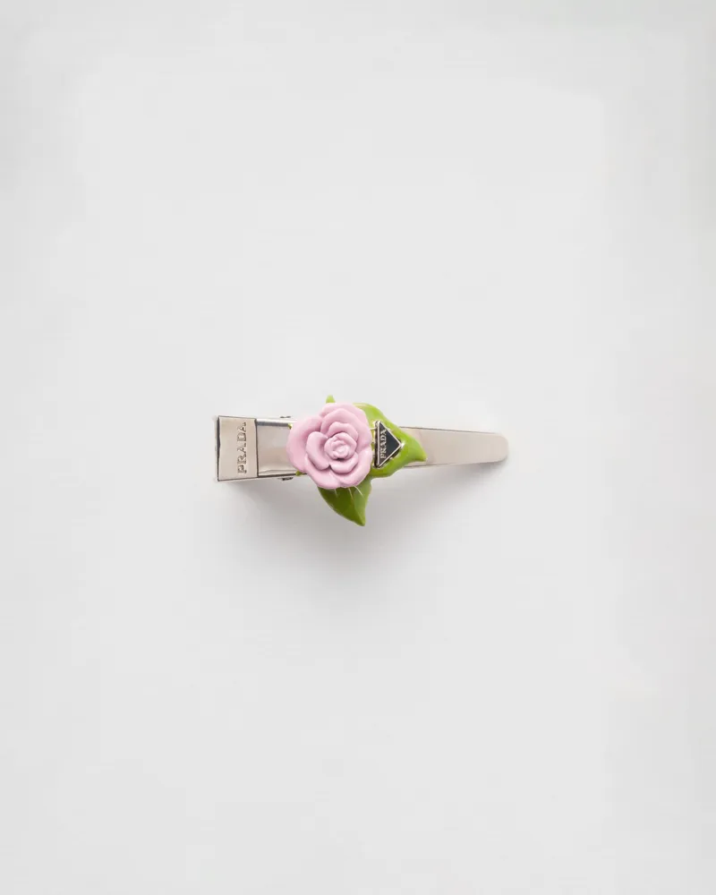 Prada Haarspange aus emailliertem Metall Blütenrosa