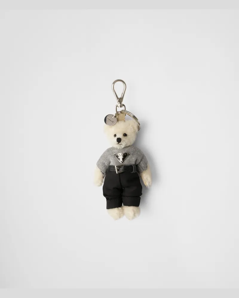 Prada Teddy-Taschenanhänger mit Ring aus Metall Weiss
