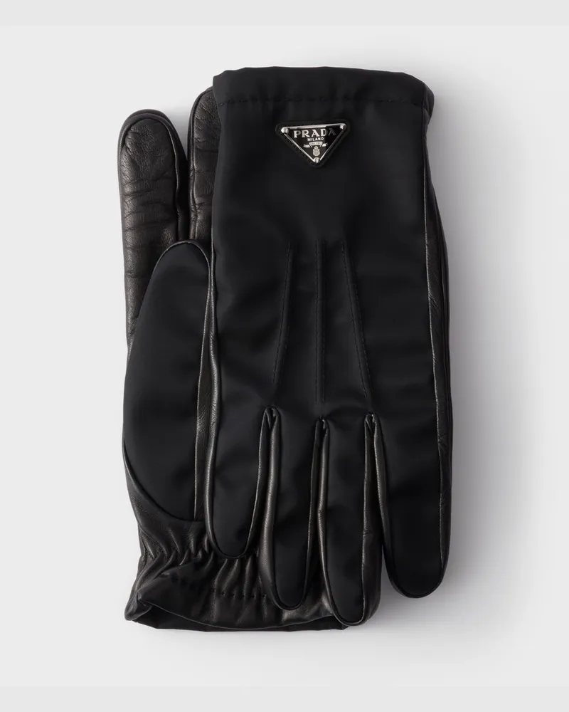 Prada Handschuhe aus Re-Nylon und Nappa-Leder Schwarz