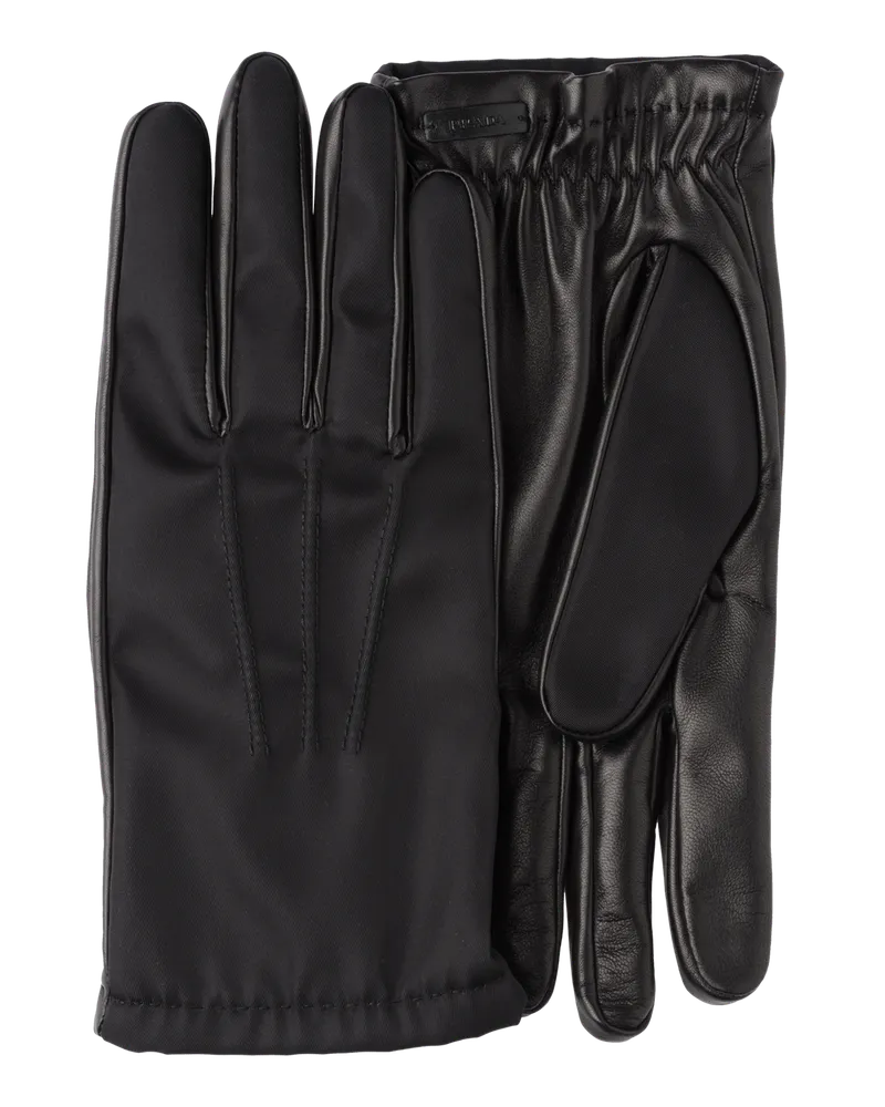 Prada Handschuhe aus Re-Nylon und Nappa-Leder Schwarz